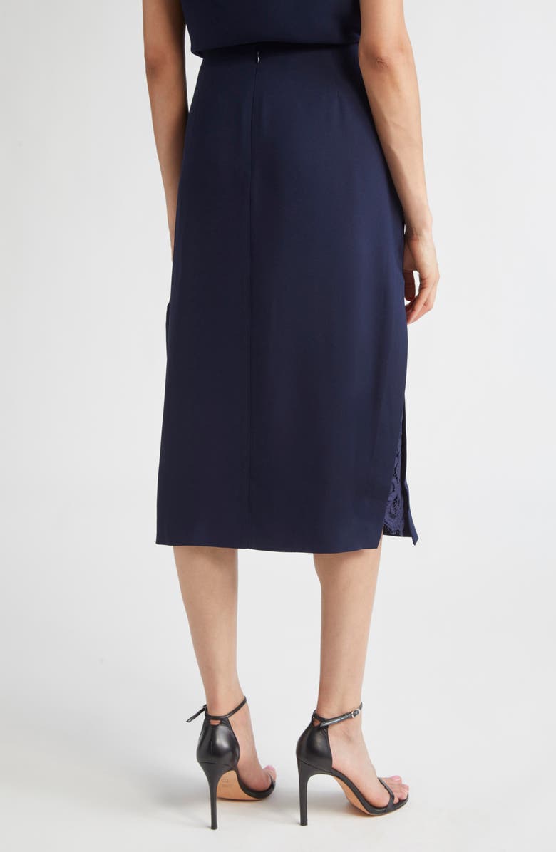 ST. JOHN Lace Inset Satin Back Crepe Skirt, Alternate, color, Midnight