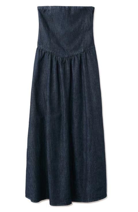 Strapless Denim Midi Dress