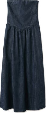 MANGO Strapless Denim Midi Dress