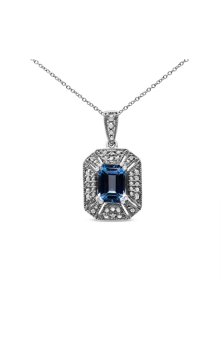 Haus of Brilliance Silver Blue Topaz and Diamond Accent Art Deco Style Pendant Necklace, Alternate, color, White