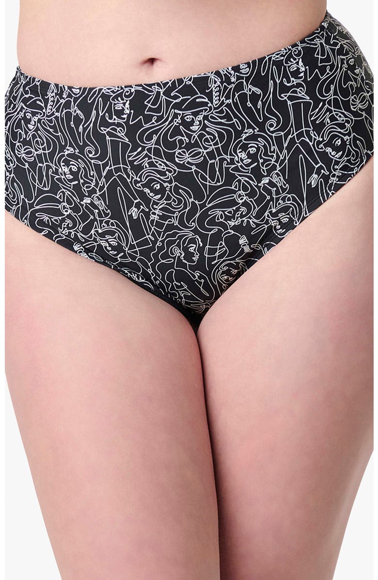 Unique Vintage High Leg Daphne Swim Bottoms, Main, color, Black Princess Print