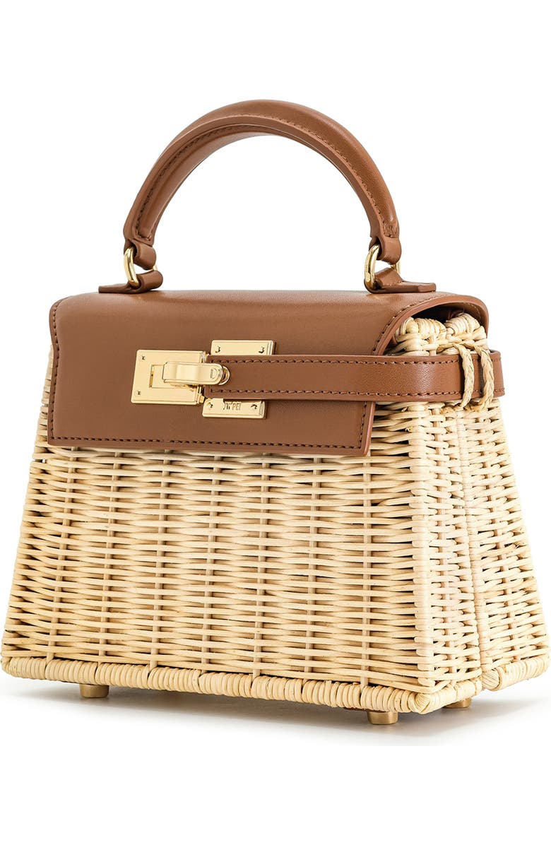 JW PEI Elise Natrual Woven Rattan Top Handle Bag, Alternate, color, Brown Rattan