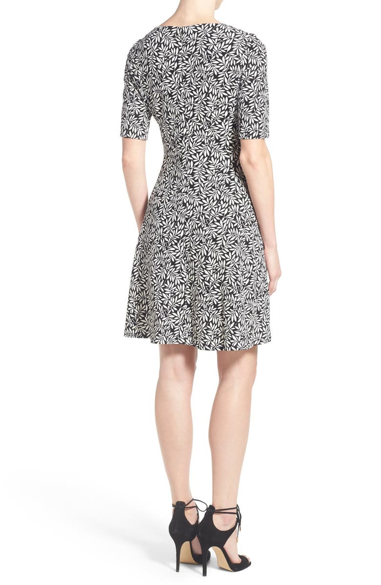 Ivanka Trump Leaf Print Textured Fit & Flare Dress, Alternate, color,
