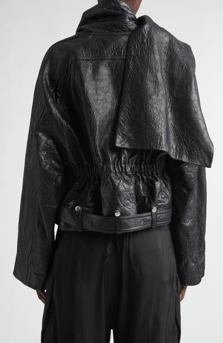 Rick Owens Crop Leather Zip Jacket, Alternate, color, Black