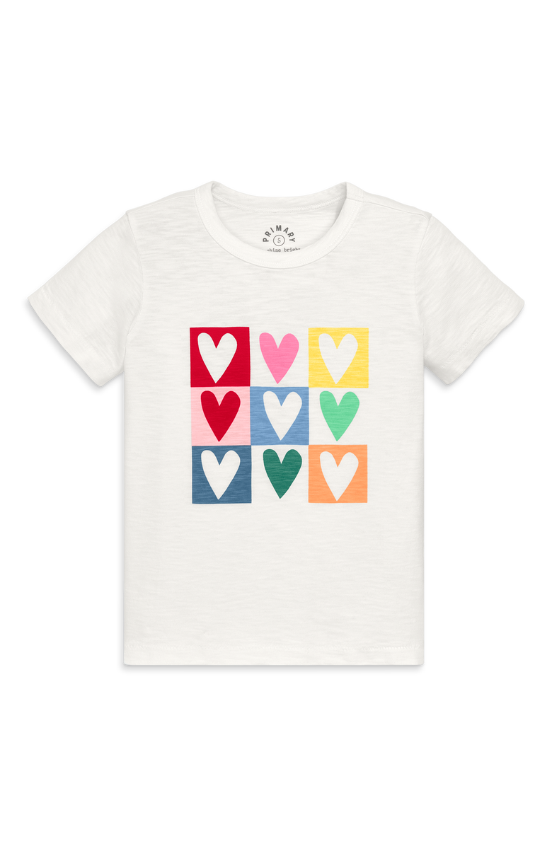 Primary Kids Rainbow Candy Hearts Tee, Main, color, Ivory Block Hearts