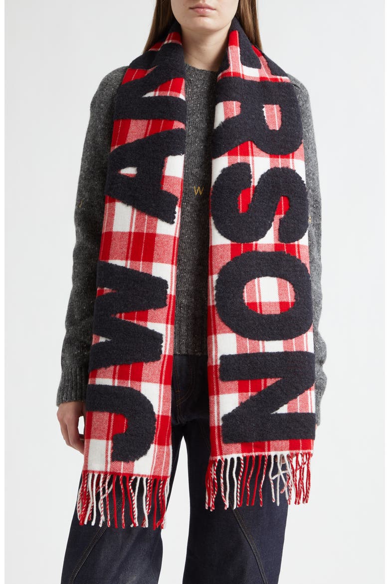Logo Wool & Alpaca Blend Fringe Scarf, Main, color, RED/ WHITE
