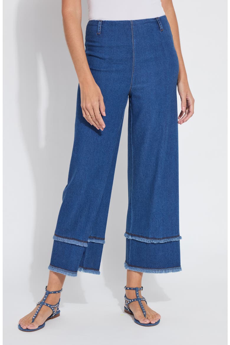 Pull-On Fringe Crop Wide Leg Jeans, Main, color, MID WASH