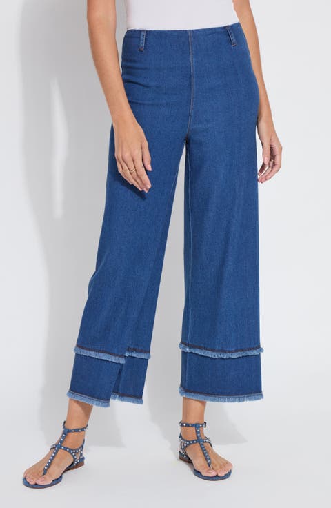 Pull-On Fringe Crop Wide Leg Jeans