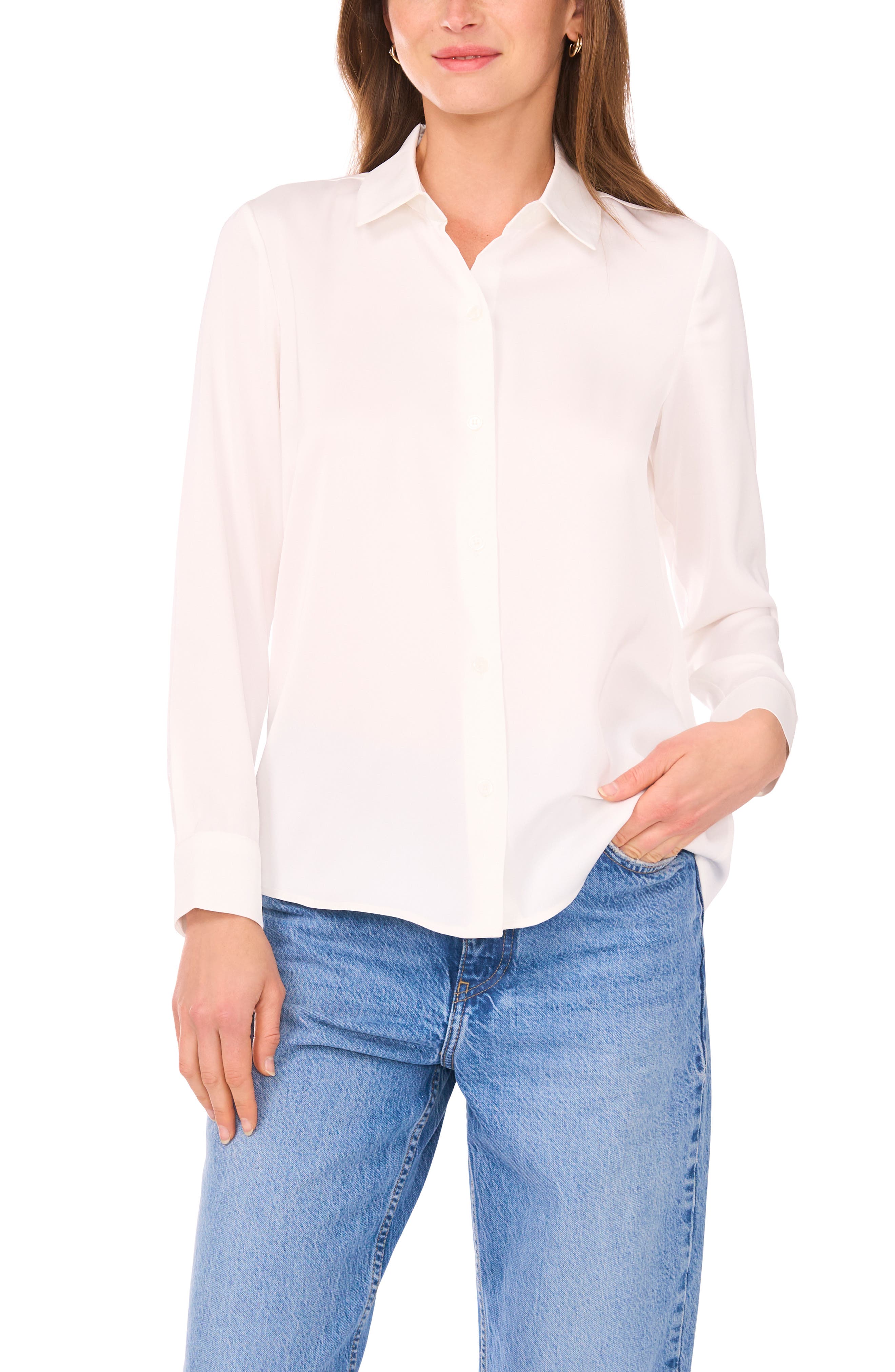 Vince Camuto Satin Long Sleeve Button-Up Shirt