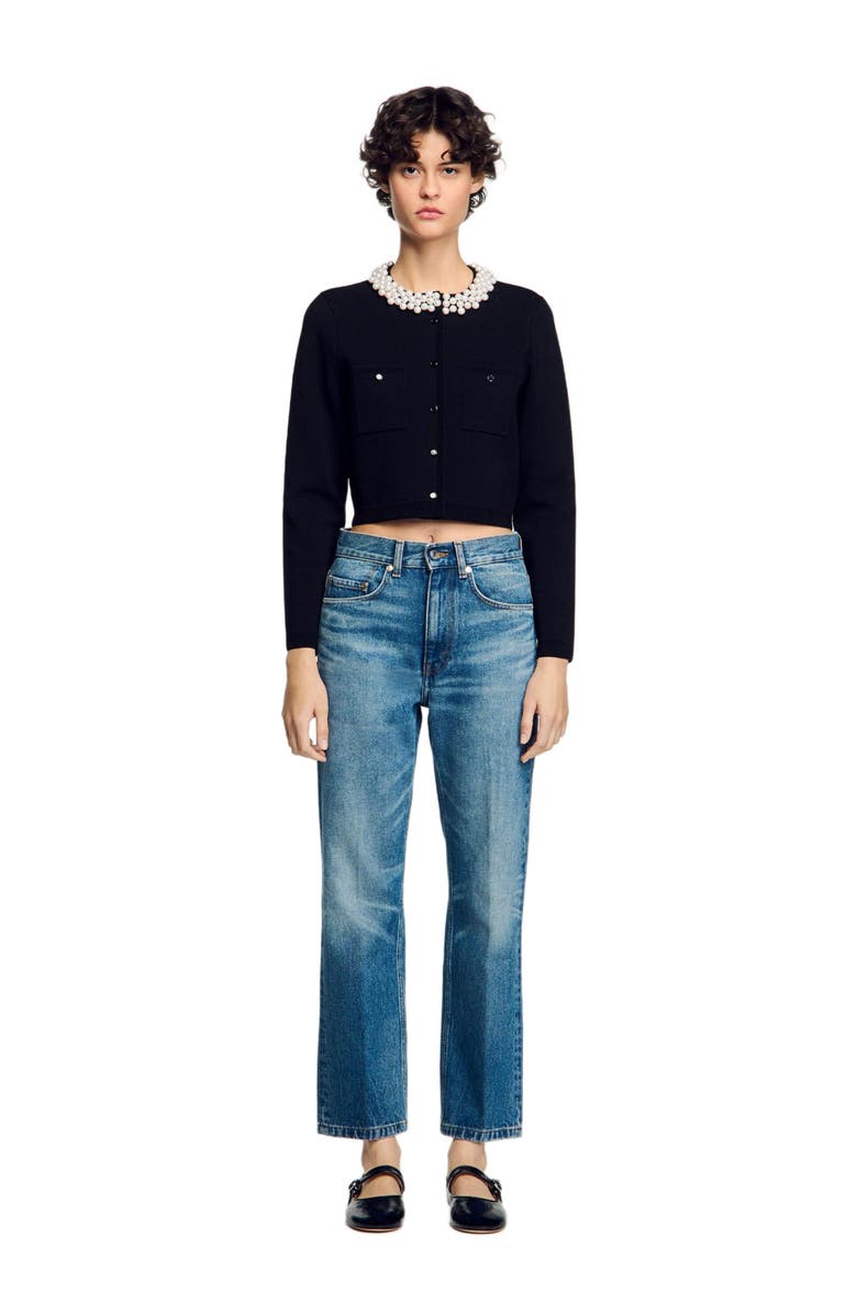 SANDRO Cardigan with beaded collar, Main, color, 