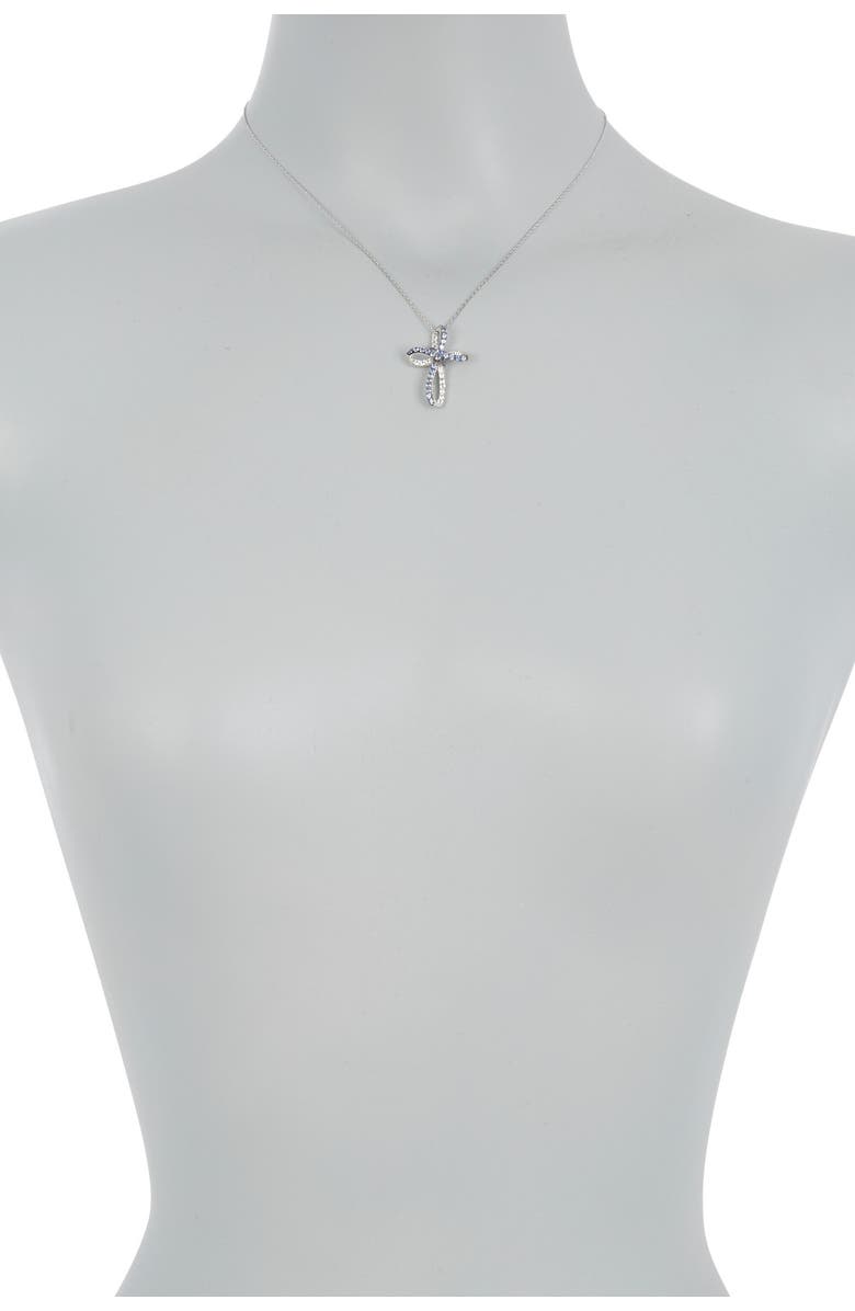 SUZY LEVIAN Sterling Silver Blue Sapphire & Diamond Cross Pendant Necklace - 0.5ct., Alternate, color, Blue