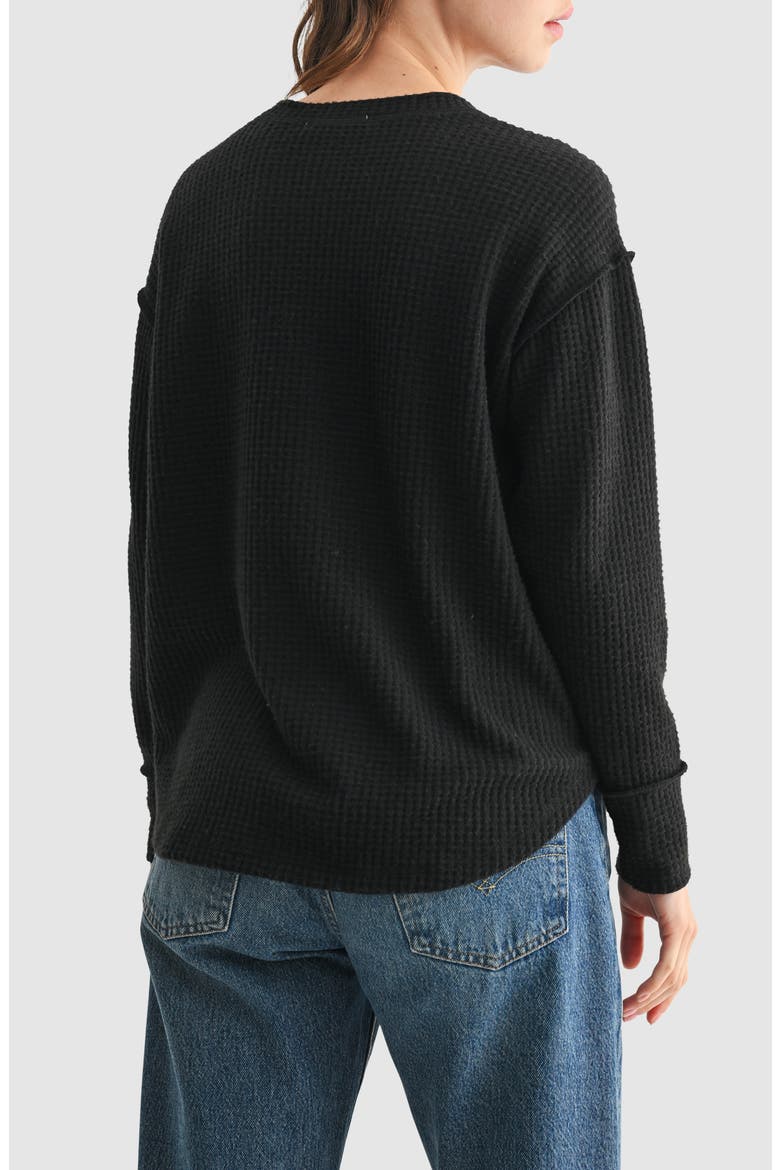 Textured Knit Henley Top, Alternate, color, BLACK