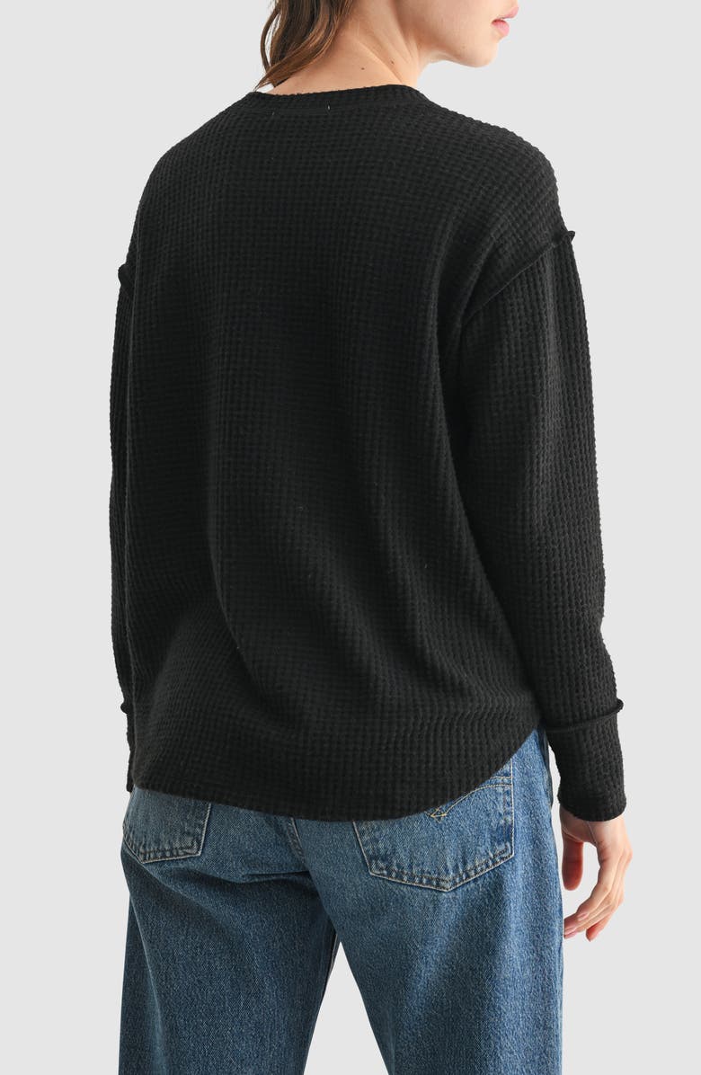All in Favor Textured Knit Henley Top, Alternate, color, Black