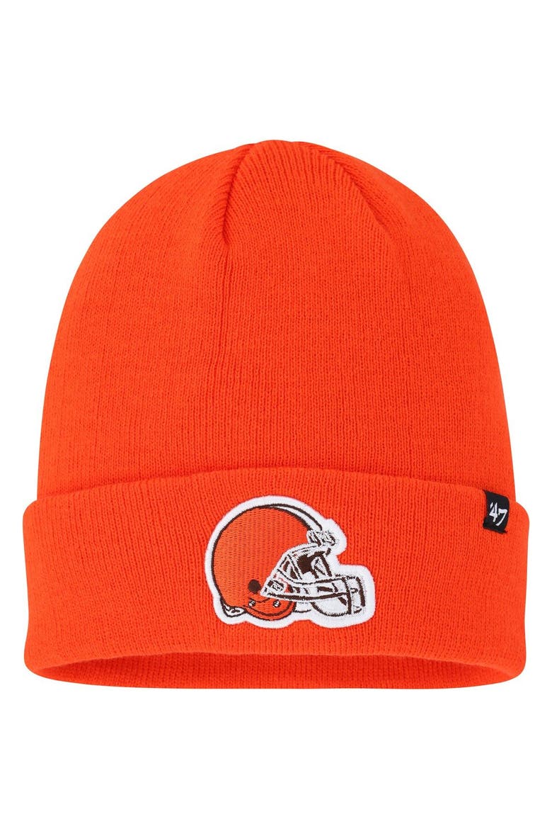 Men's '47 Orange Cleveland Browns Primary Cuffed Knit Hat, Main, color, Orange