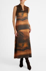Santorelli Nicole Sleeveless Midi Shift Dress in Printed Silk Charmeuse