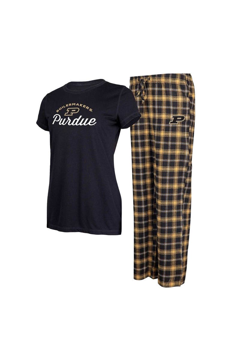 CONCEPTS SPORT Women's Concepts Sport Black/Gold Purdue Boilermakers Arctic T-Shirt & Flannel Pants Sleep Set, Main, color,