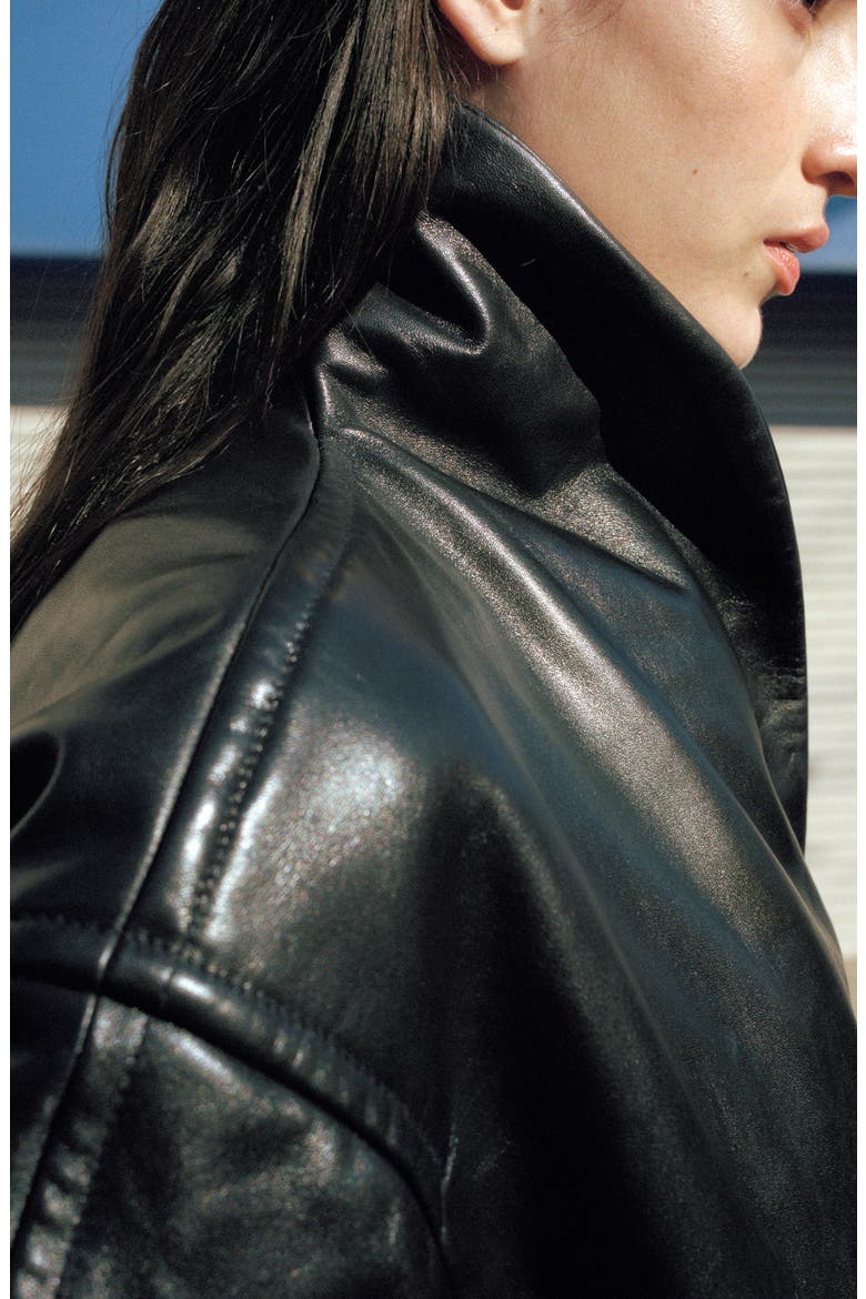 Oversize Leather Jacket, Alternate, color, BLACK