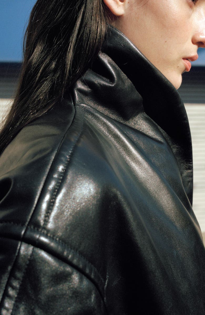 MANGO Oversize Leather Jacket, Alternate, color, Black