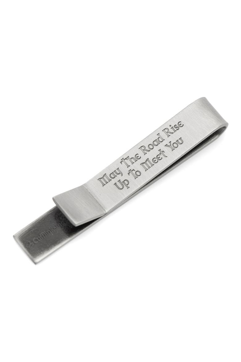 Shamrock & Message Tie Bar, Alternate, color, SILVER