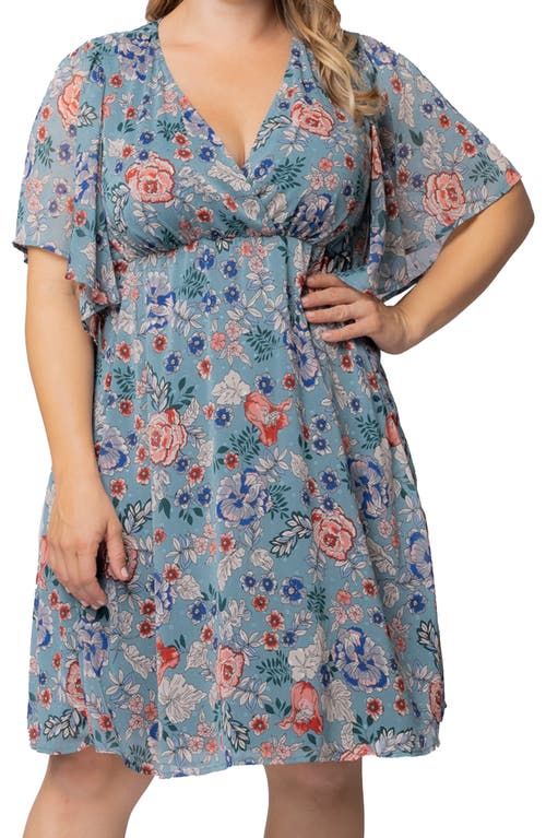 Kiyonna Florence Flutter Sleeve Dress In Blue Garden Print