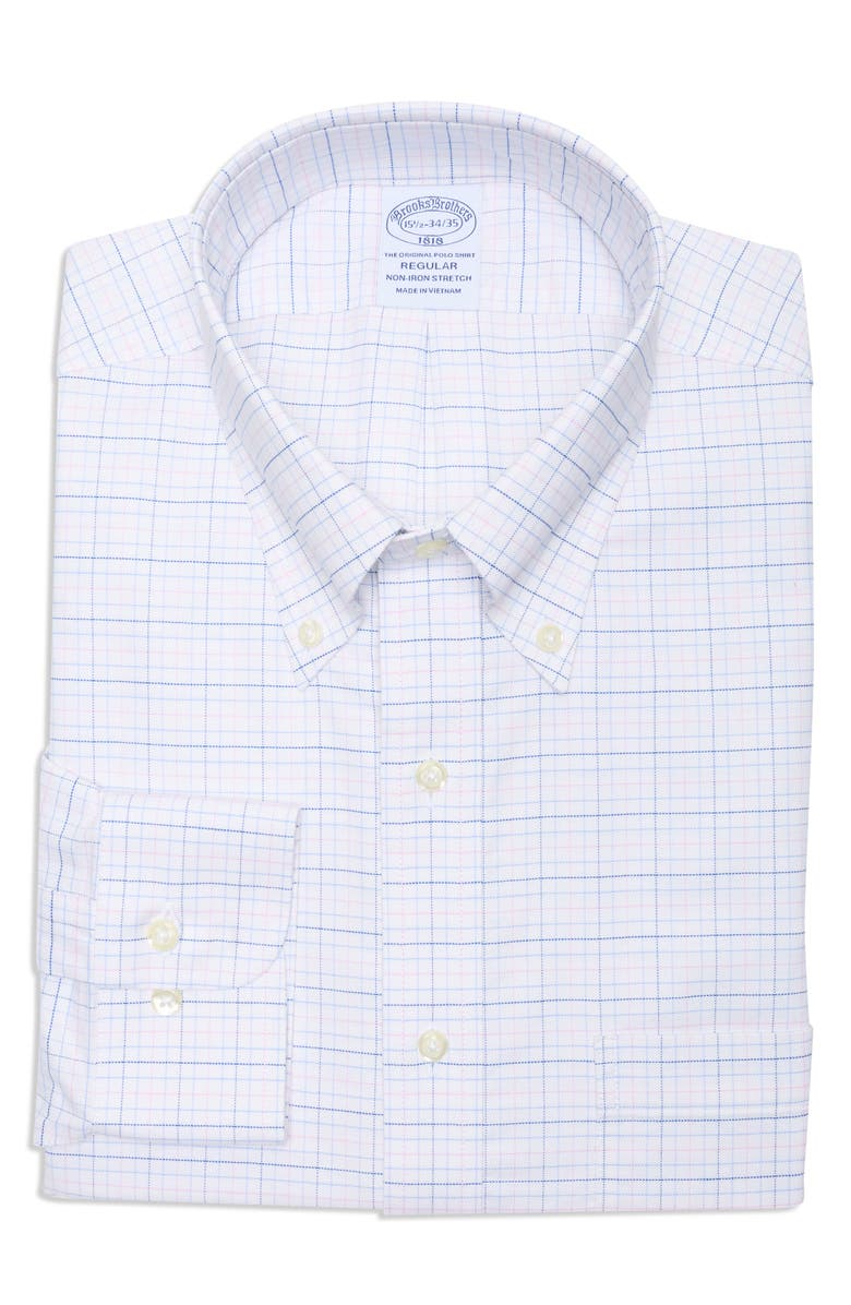 Brooks Brothers Regular Fit Check Button-Down Shirt, Main, color, Multi Stripe