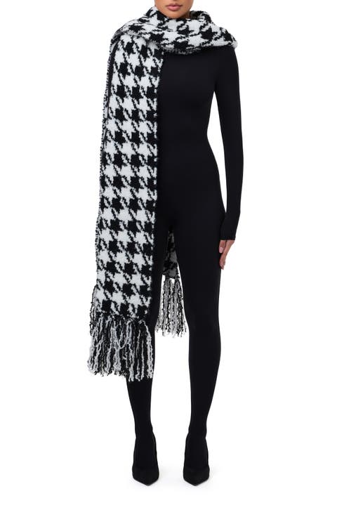 Houndstooth Check Bouclé Fringe Scarf