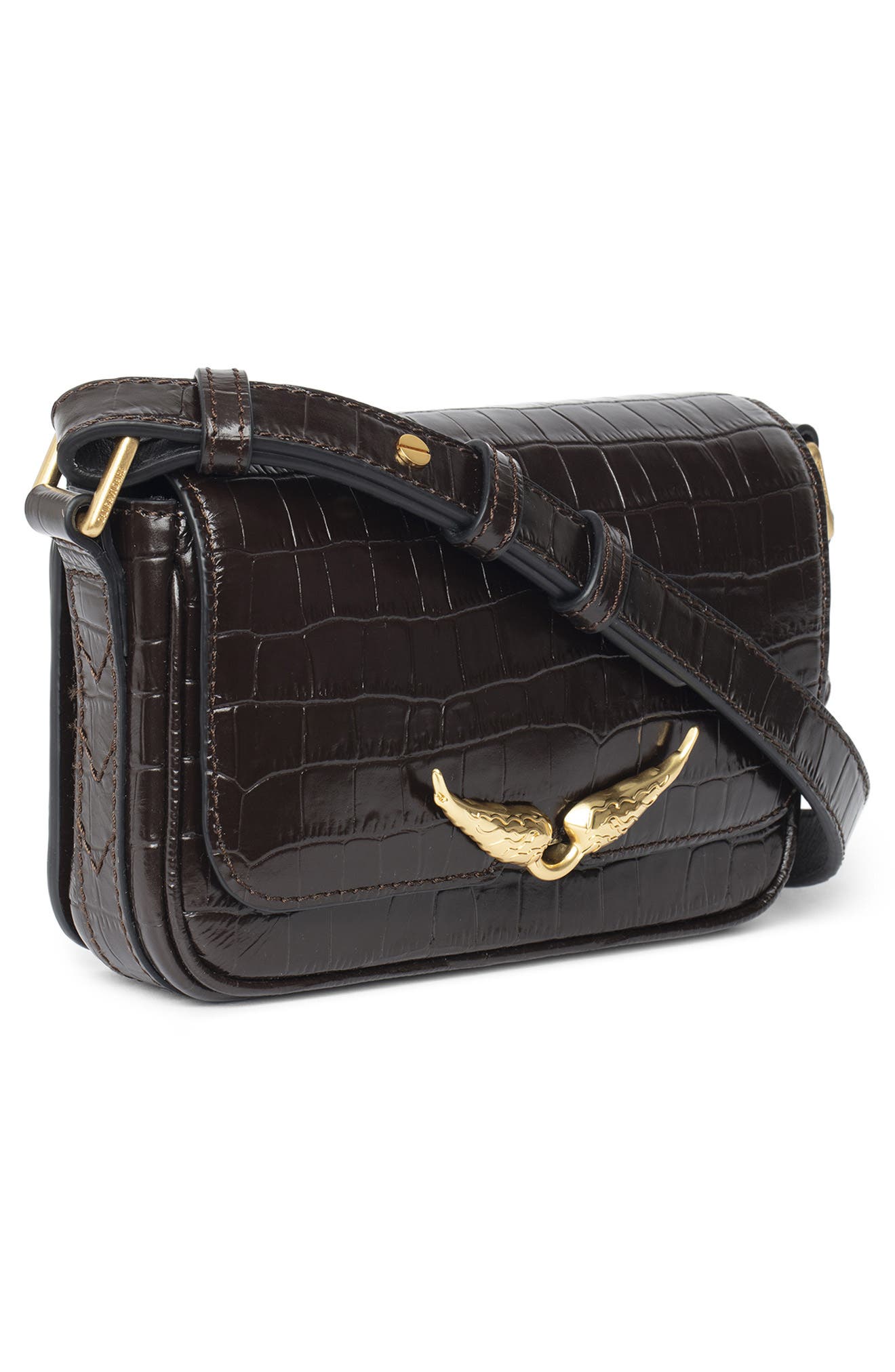 Zadig & Voltaire Le Zazi Croc Embossed Crossbody Bag, Alternate, color, 