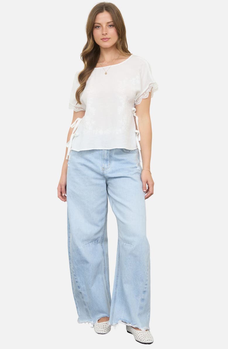 Blu Pepper Side Tie Embroidered Top, Alternate, color, White