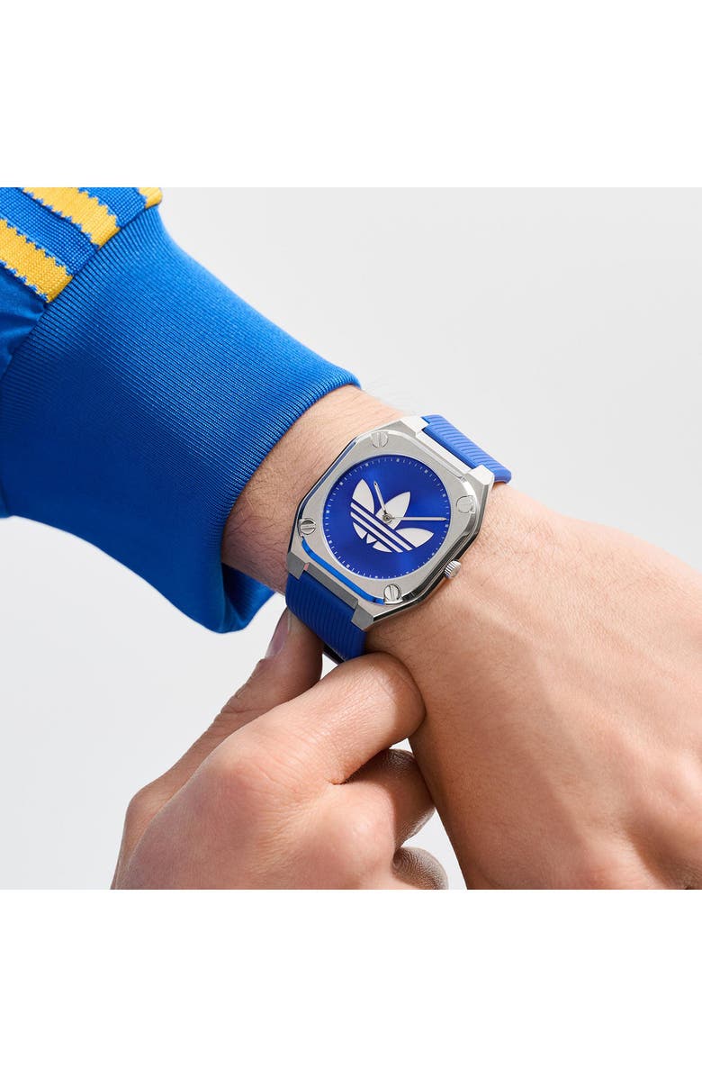 adidas City Tech Blue Thin Silicone Strap Watch, 39mm, Alternate, color, Blue