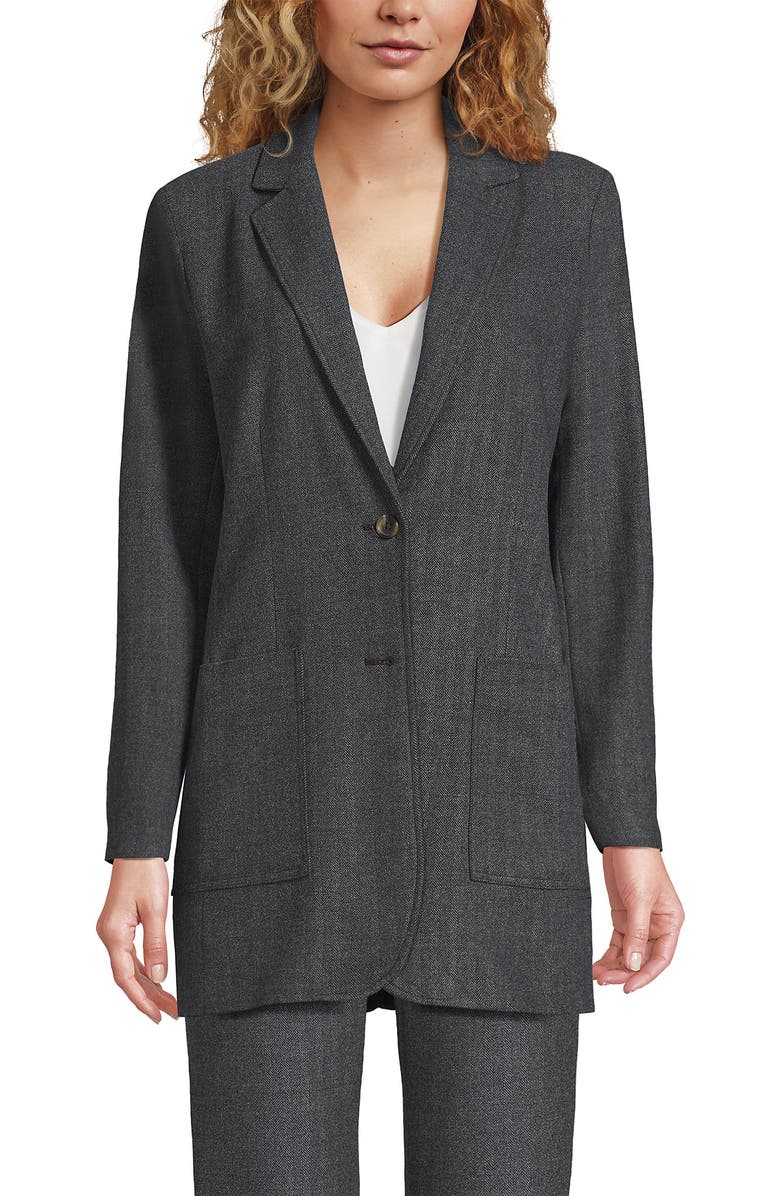 Lands' End Brushed Flannel Longline Blazer, Main, color, 