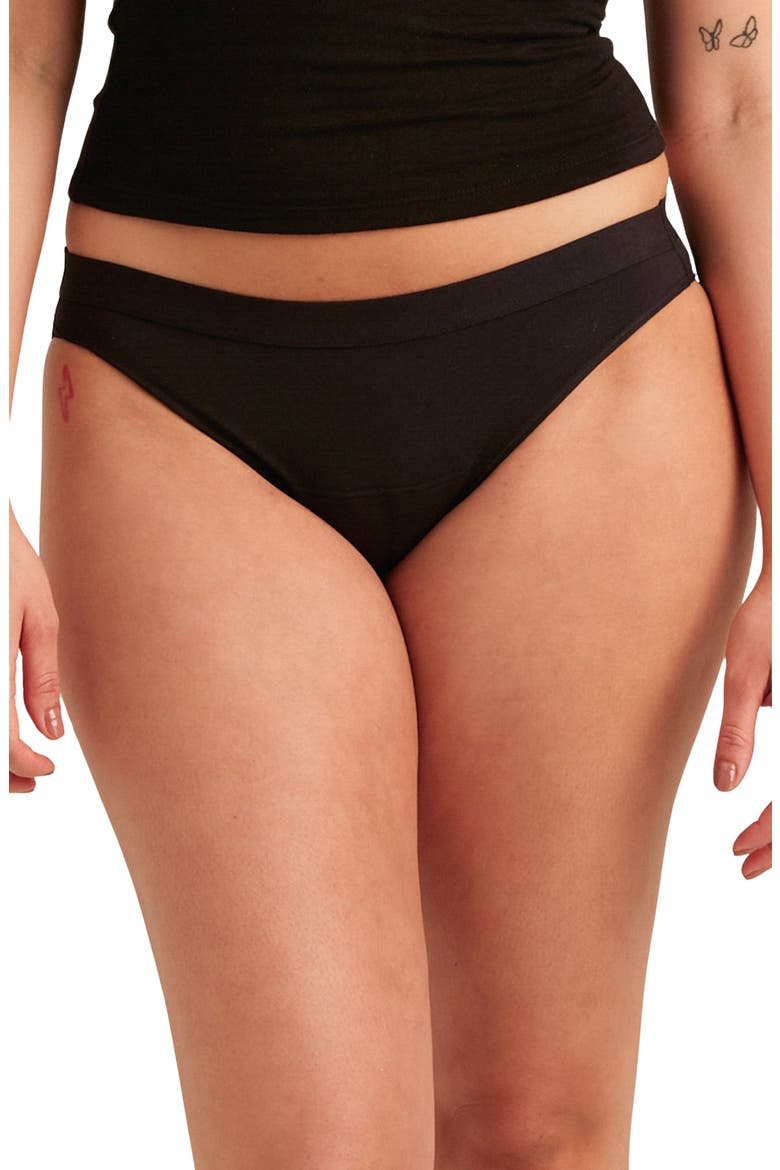 Leakproof Light Absorbency Stretch Cotton Bikini, Main, color, BLACK