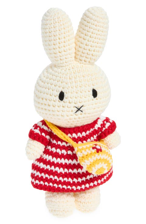 Miffy & Her Red Stripe Dress & Flower Bag Crocheted Stuffed Animal