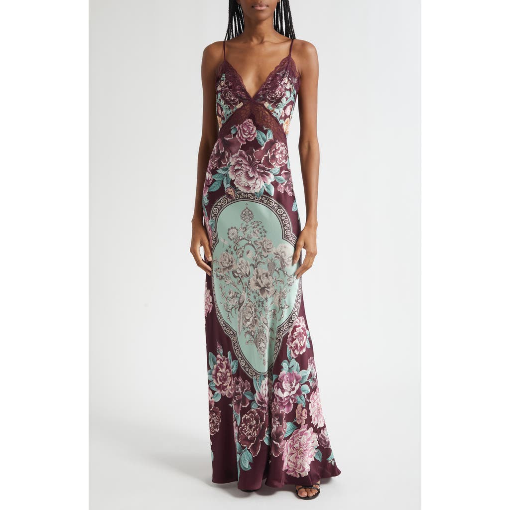 Camilla V Neck Long Bias Silk Slip Dress With Train If These Tiles Could Talk In Burgundy