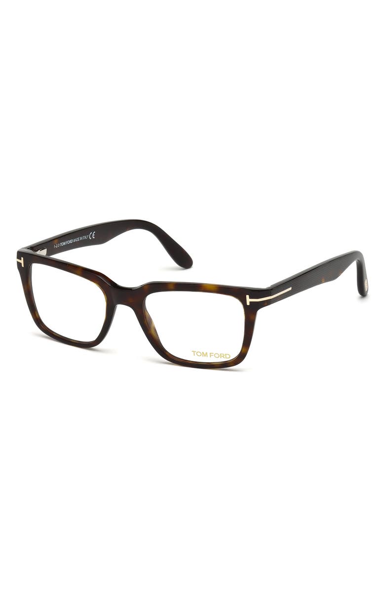 TOM FORD 52mm Geometric Optical Glasses, Alternate, color, Shiny Classic Havana