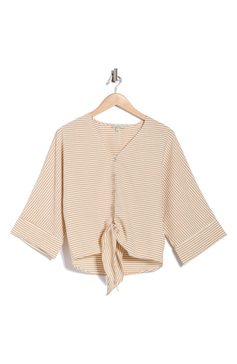 CHENAULT Tie Front Seersucker Top, Main, color, Taupe/ Ivory