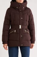 Michael Kors Belted Channel Quilted Hooded Puffer Coat