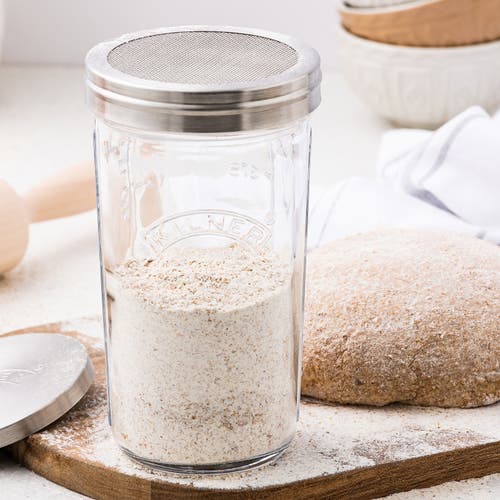 Kilner Sifter Jar Set, 0.5l Glass Baking Shaker With Mesh Lid And Cap In Transparent