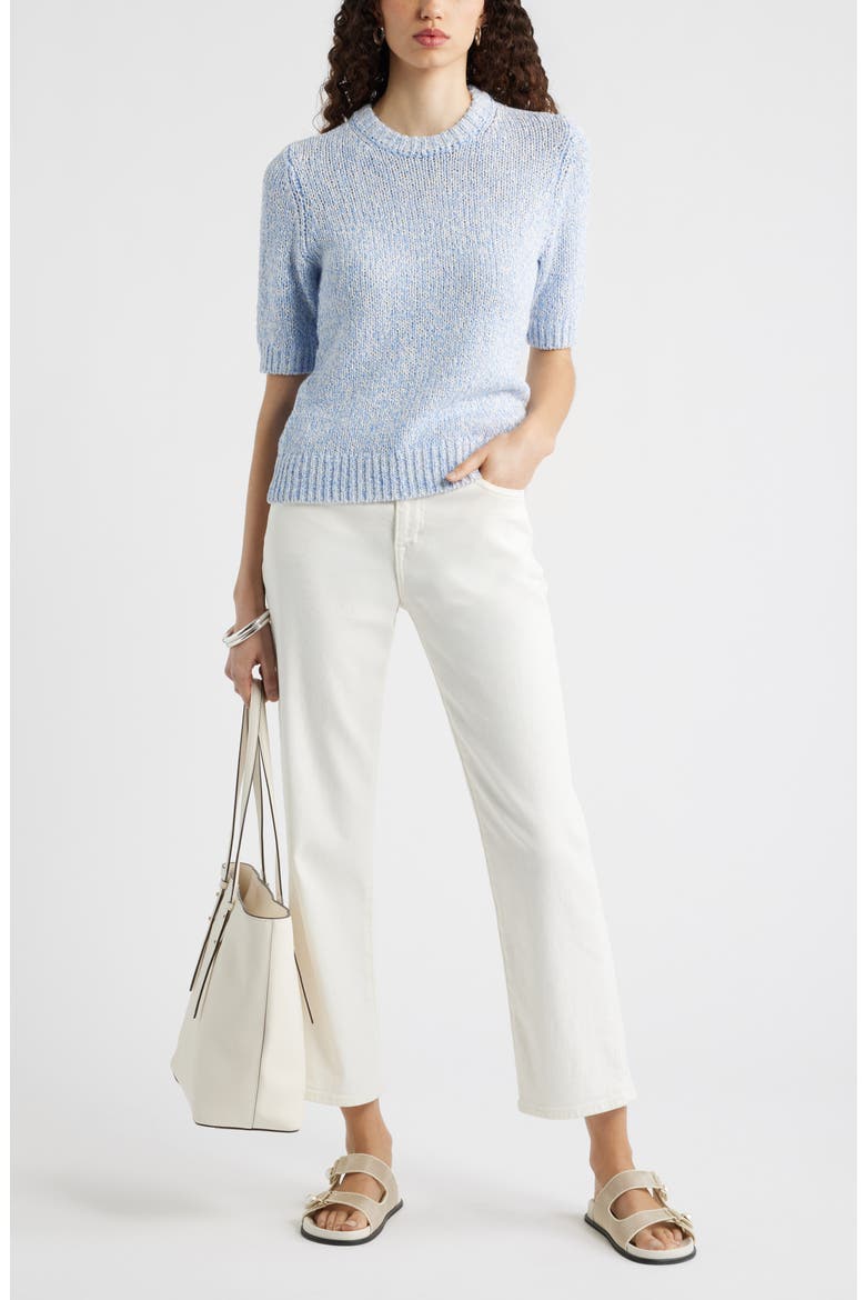 Elbow Sleeve Linen & Cotton Blend Sweater, Alternate, color, BLUE CORNFLOWER-IVORY MARL
