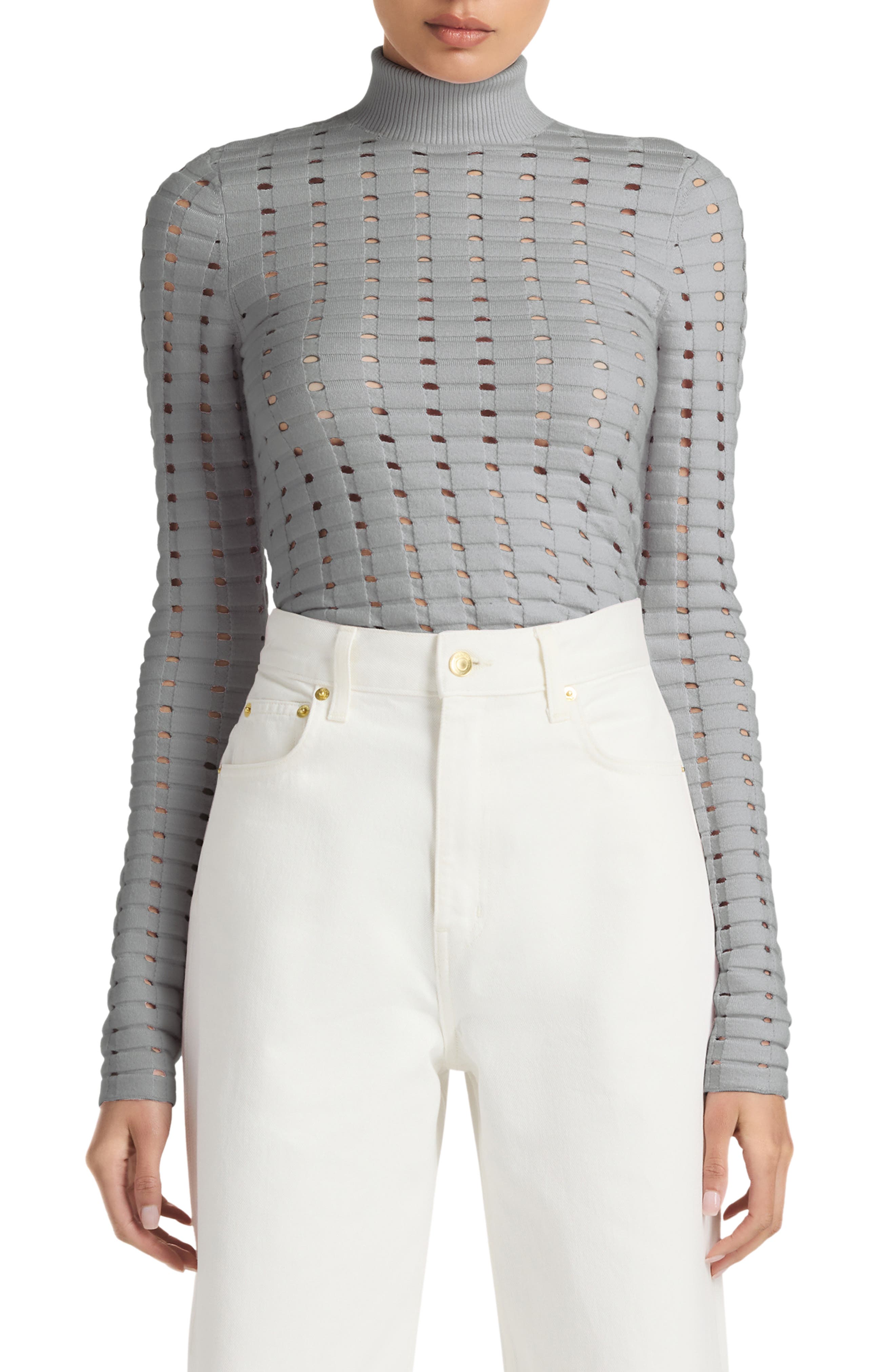 Dimensional Pointelle Stitch Turtleneck Sweater