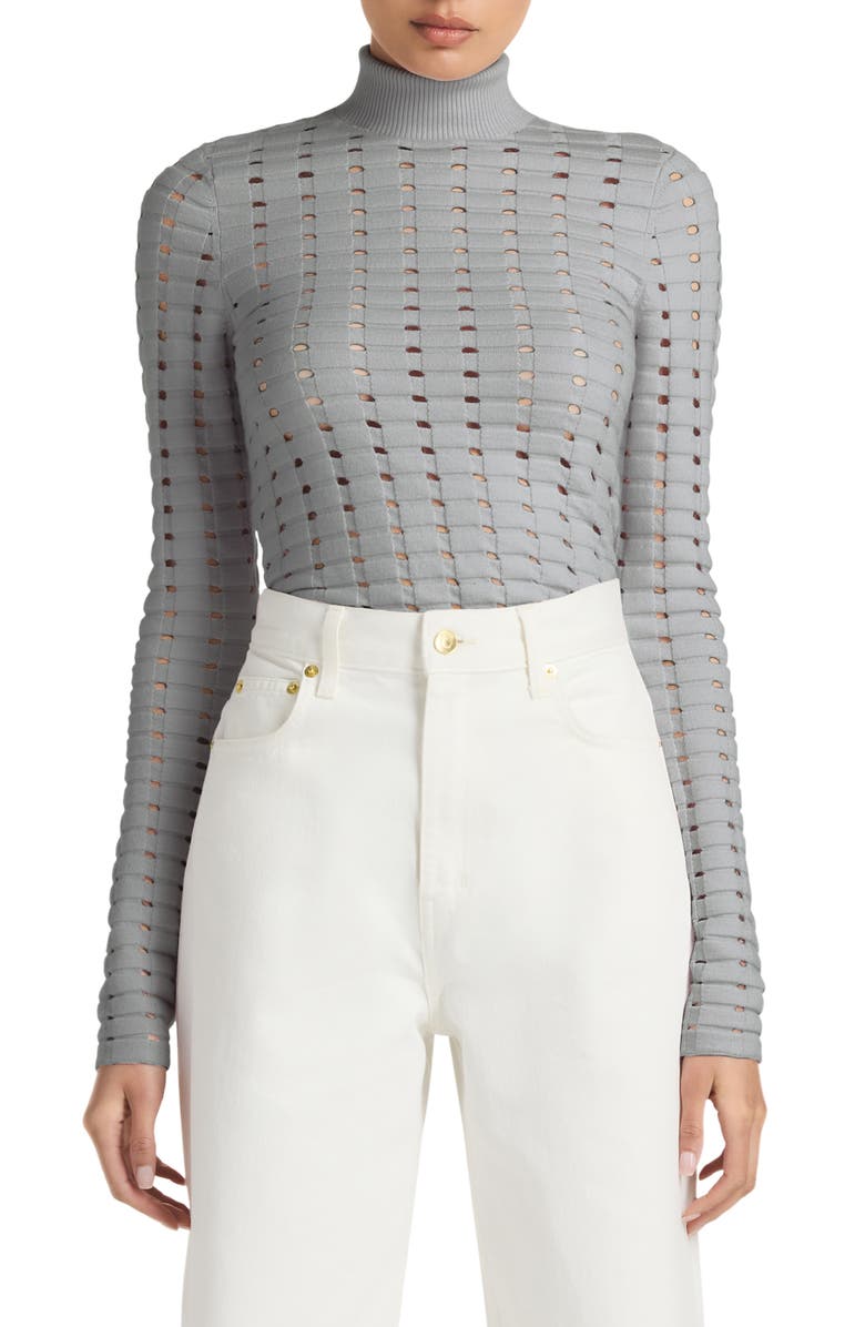 ST. JOHN Dimensional Pointelle Stitch Turtleneck Sweater, Main, color, Gray