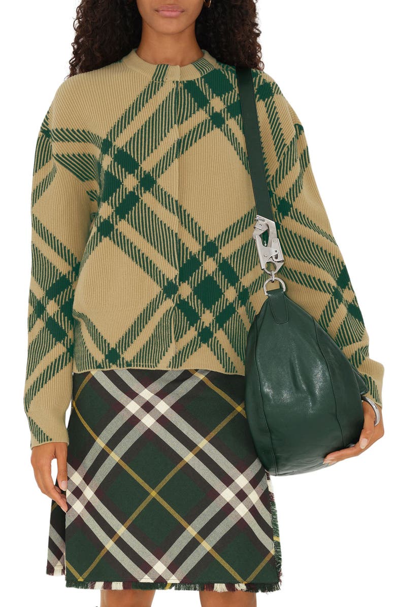 Burberry Oversize Check Wool Blend Cardigan, Main, color,