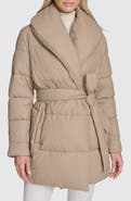 Andrew Marc Adela Faux Leather Shawl Collar Quilted Wrap Coat