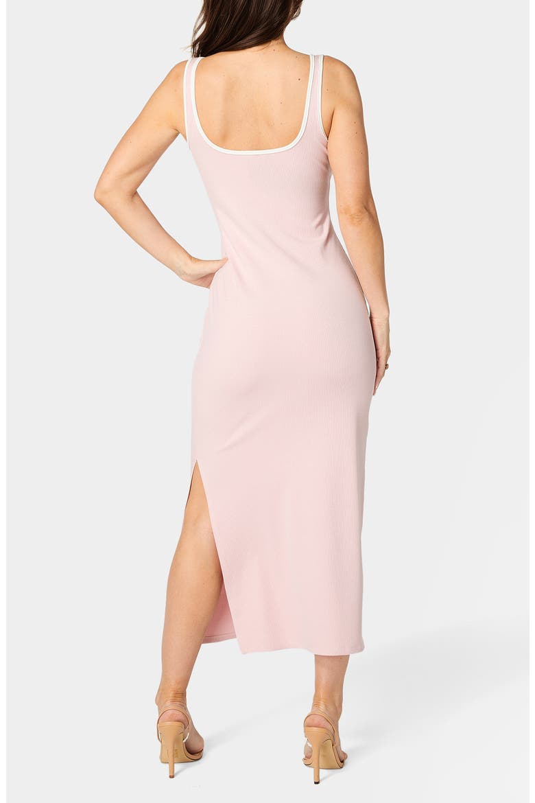 Contrast Square Neck Ribbed Maxi Tank Dress, Alternate, color, ROSE/ WHITE