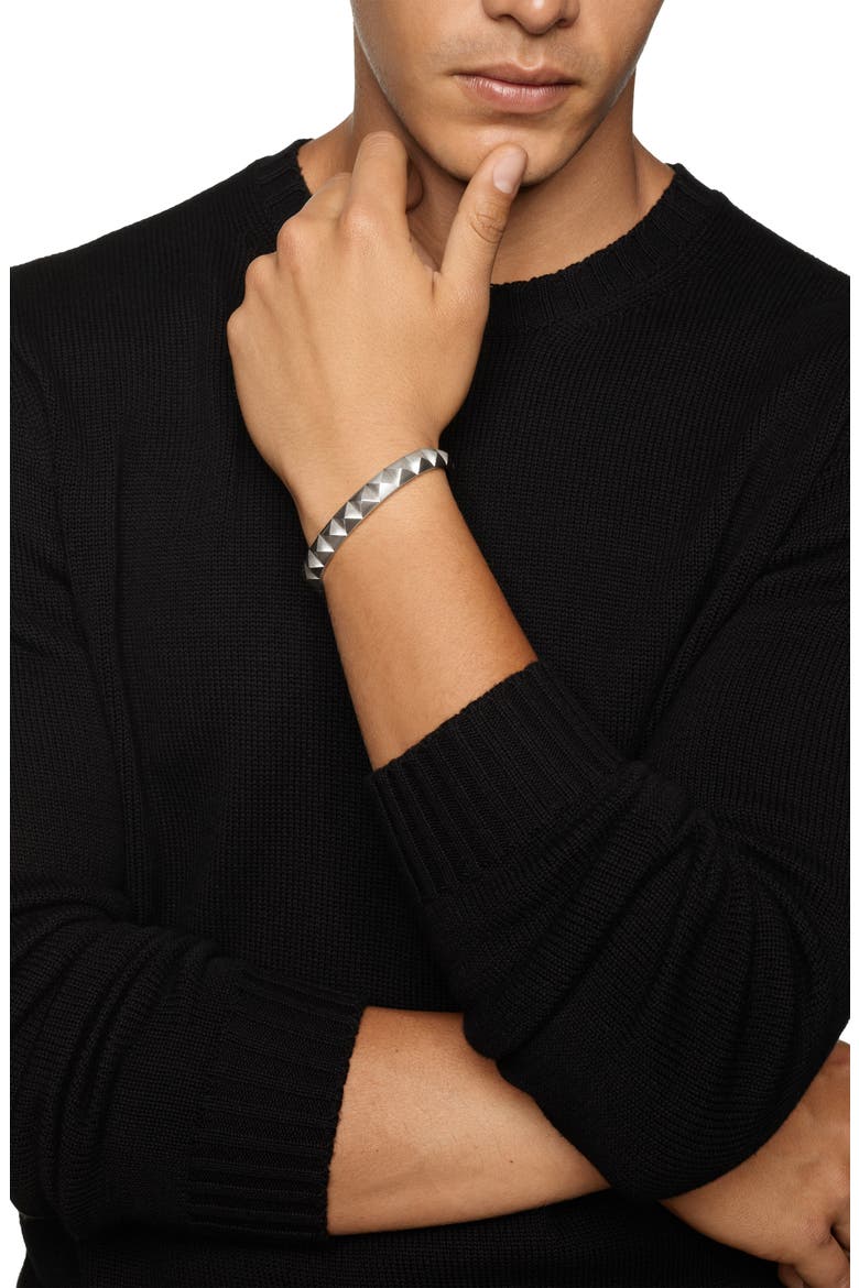 Men's Pyramid Open Cuff Bracelet in Sterling Silver, 9.3mm, Alternate, color, STERLING SILVER