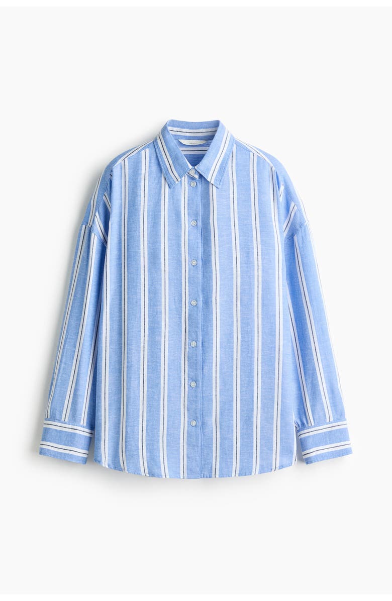 H&M Oversized Linen-blend Shirt, Main, color, Blue/Striped