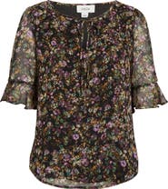 CeCe Floral Split Neck Top