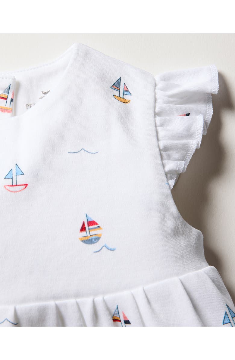 Petite Plume Sailboat Print Pima Cotton Romper, Alternate, color, White
