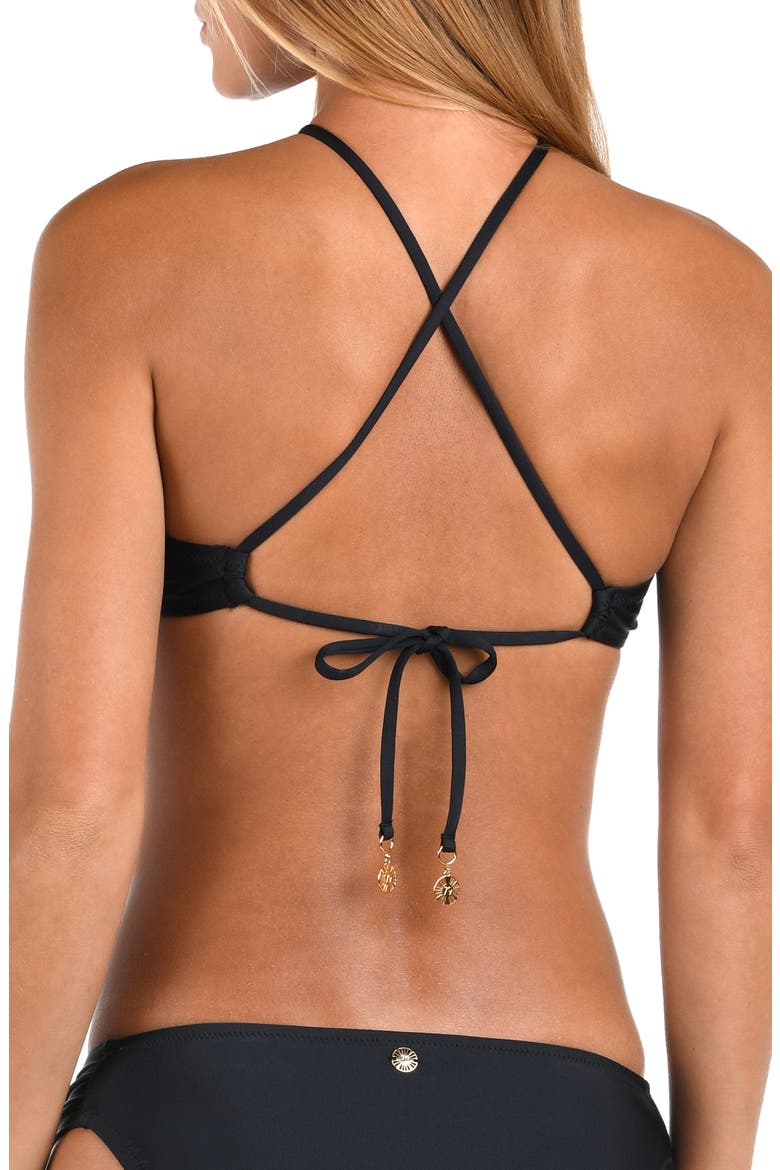Solids High Neck Bikini Top, Alternate, color, BLACK
