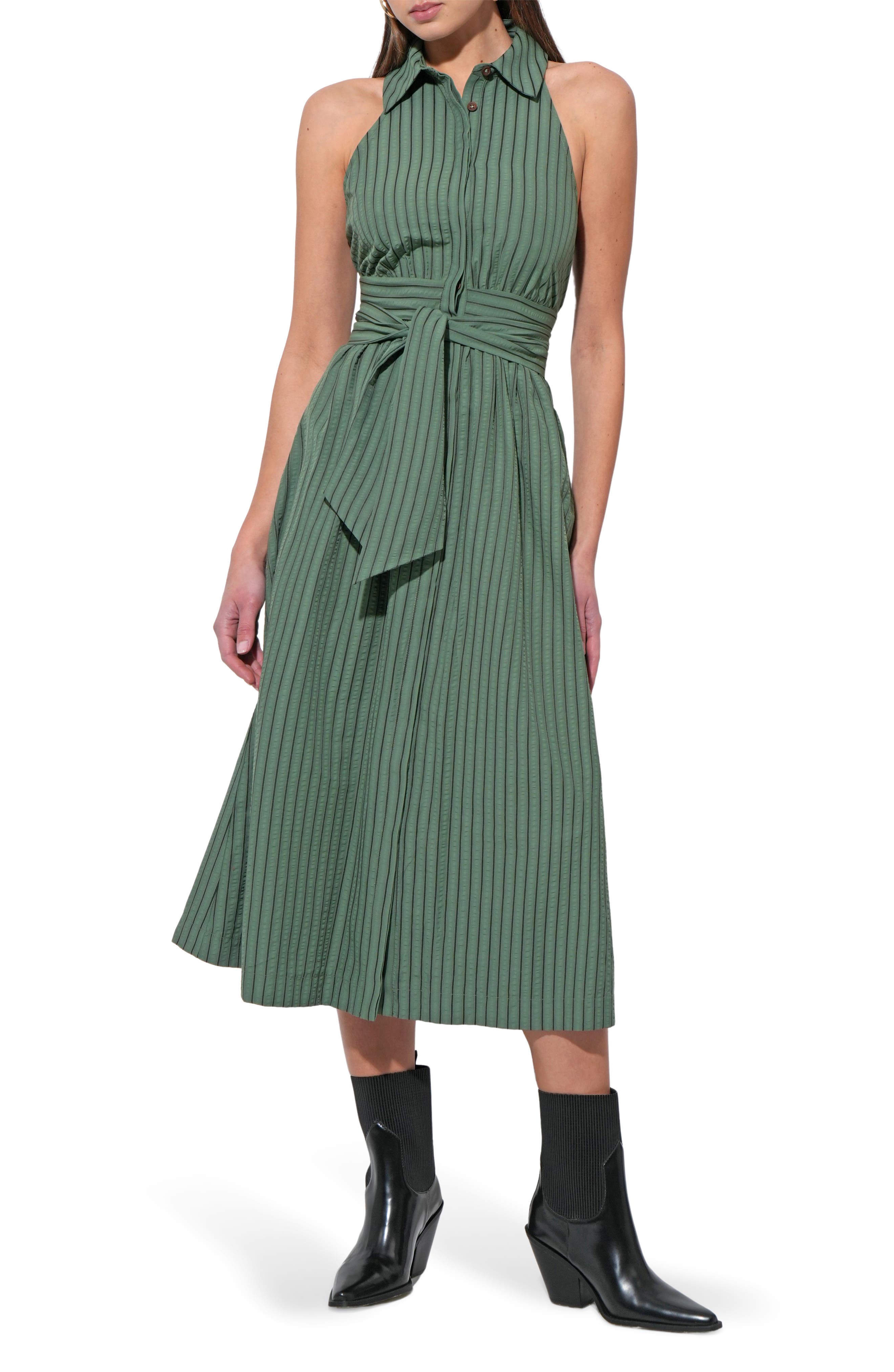 Rosa Flutter Halter Collared Midi Dress