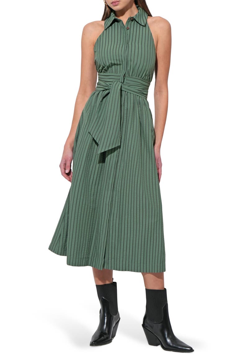 Rosa Flutter Halter Collared Midi Dress, Main, color, OLIVE